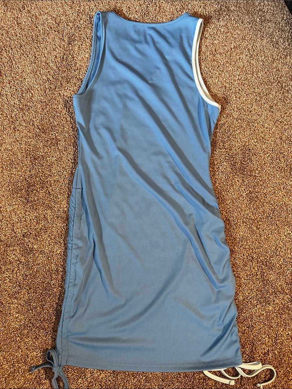 Women's Color Block Drawstring Ruched Ribbed Mini Tank Bodycon Dress Blue XL - Picture 3 of 3